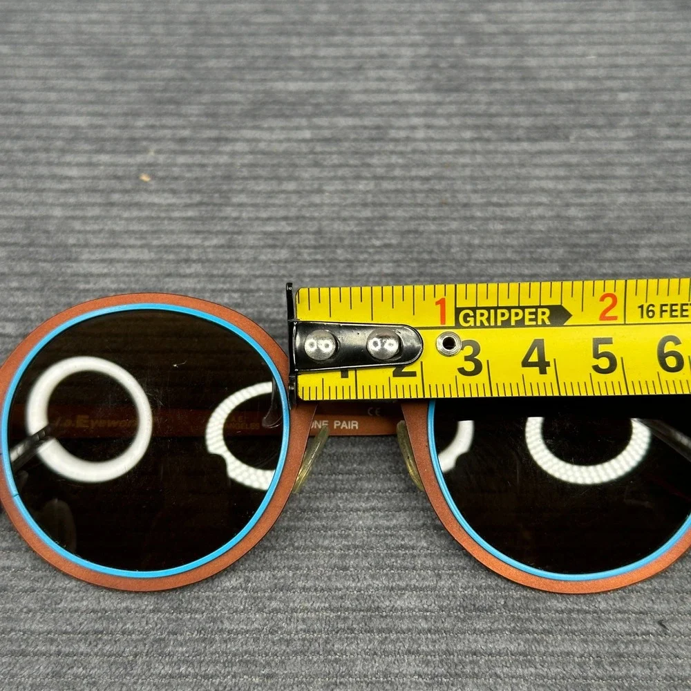 LA Eyeworks Big Time Round Sunglasses Brown Turquoise Blue Metal Made in Japan
